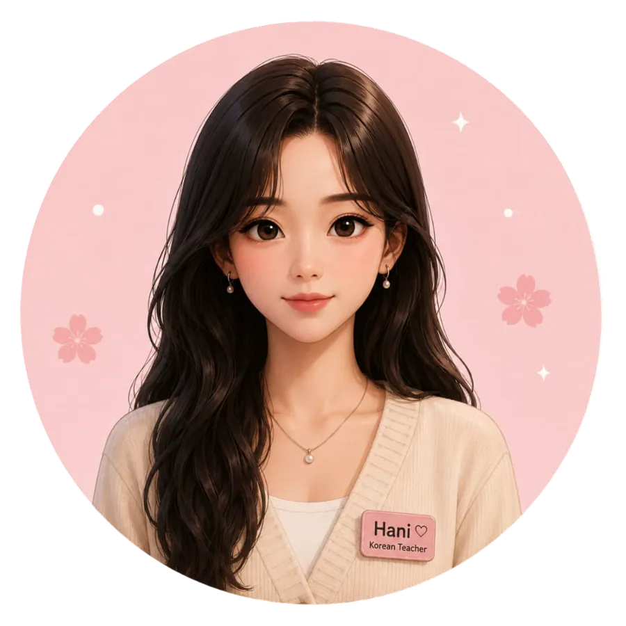 Hani, the illustrated AI Korean teacher in KPulse Speak, wearing a name badge that reads Hani, Korean Teacher.
